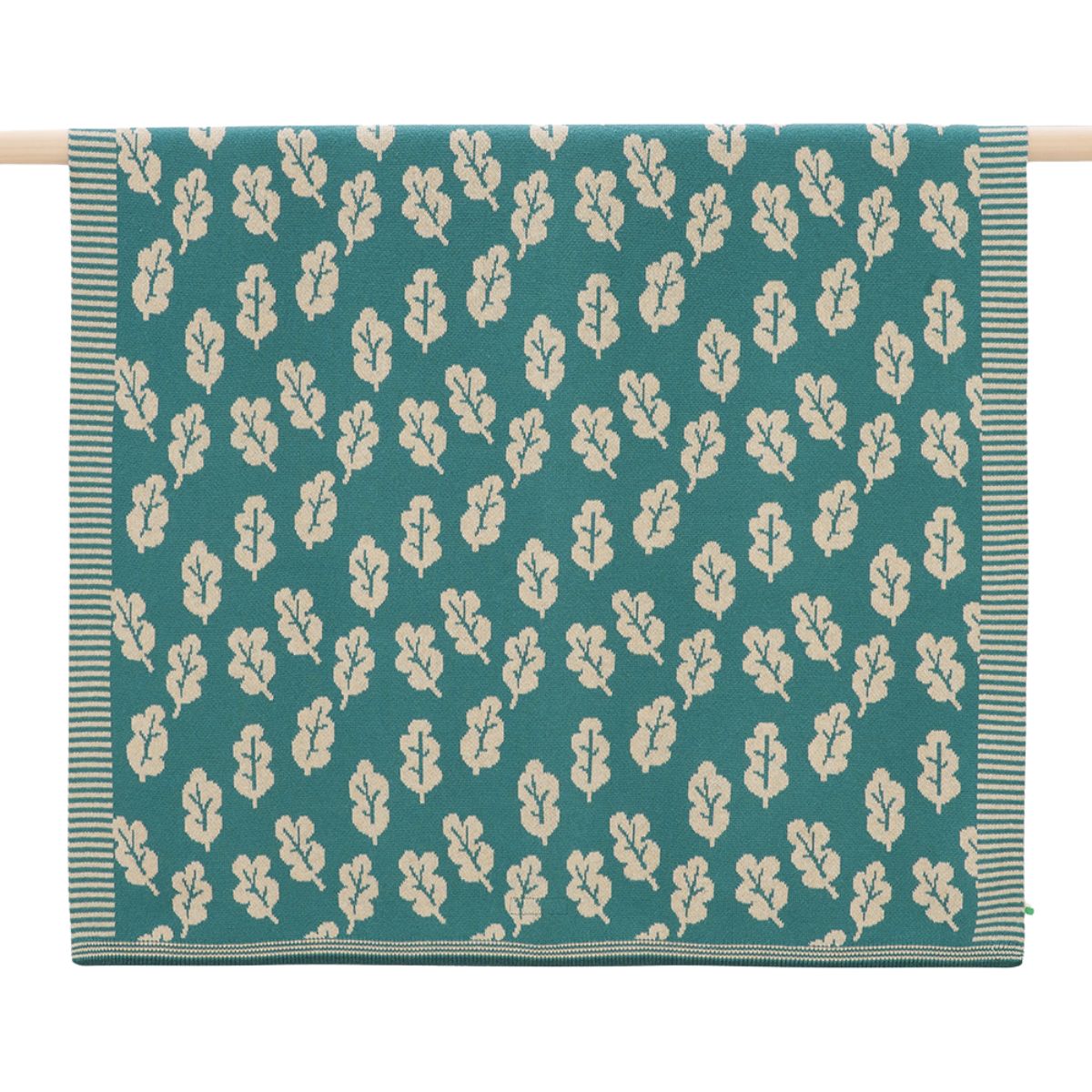 Robin Acorn Knit Baby Blanket by The Bonnie Mob. Soft cotton-cashmere baby blanket with fern green base