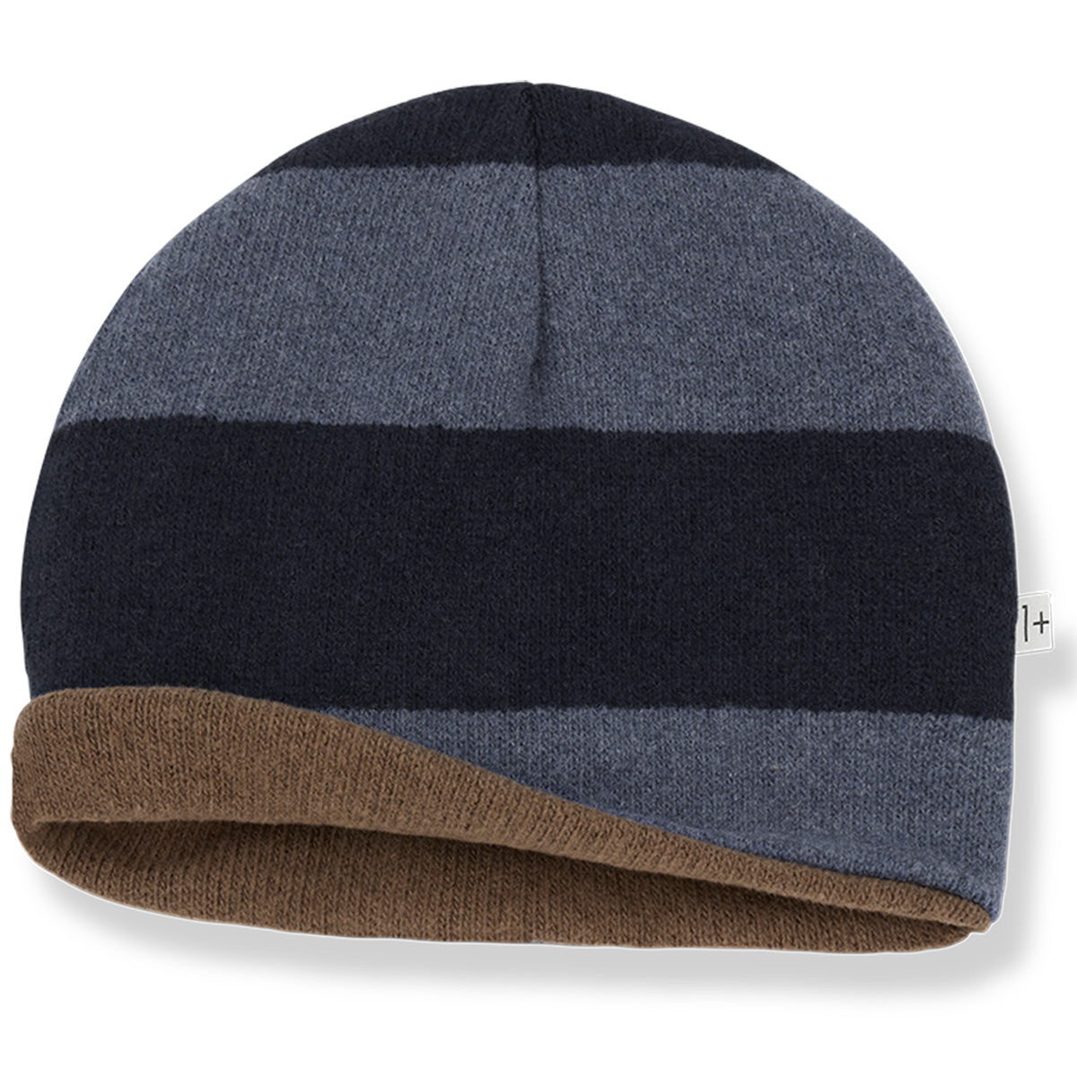 The Roy Reversible Beanie from 1+ in the Family. Reversible knit beanie with wide stripes.