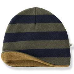 1+ in the Family The Roy Beanie striped knit hat with olive and navy bands and tan cuff