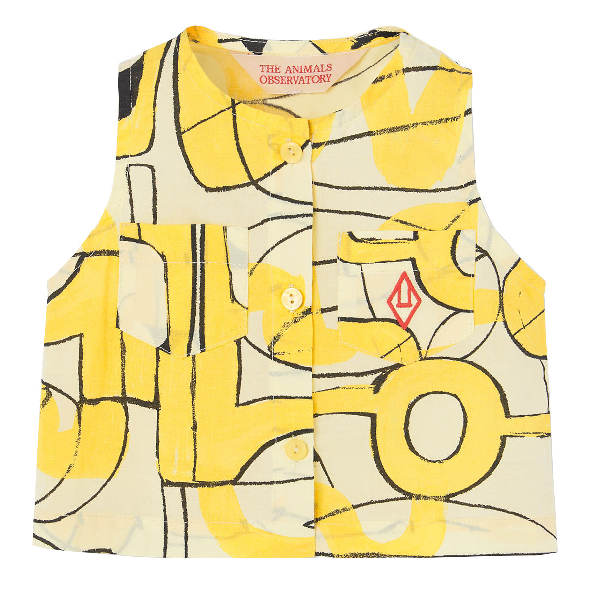 The Baboon Baby Sleeveless Shirt from The Animals Observatory in soft yellow color displays a gorgeous