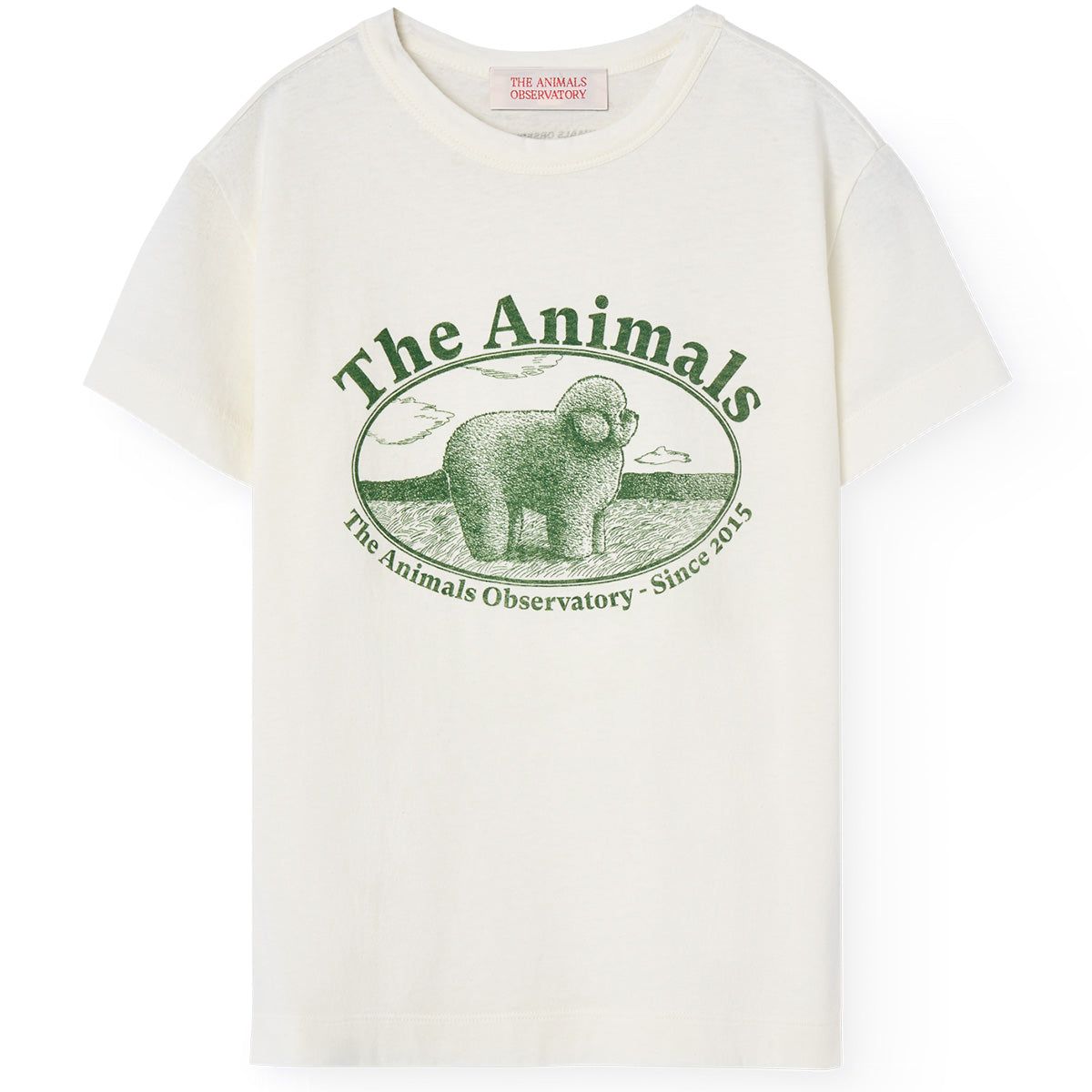White Poodle Rooster Tee by The Animals Observatory. T-shirt with a poodle illustration and The Animals Observatory lettering.