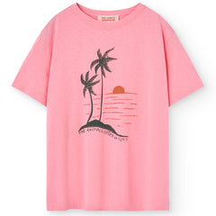 The Pink Sunset Big Rooster Tee from The Animals Observatory. T-shirt with a sunset in paradise print.
