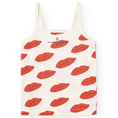 The White Kissing Tank Top from The Animals Observatory. Tank Top with an orange kissing print.