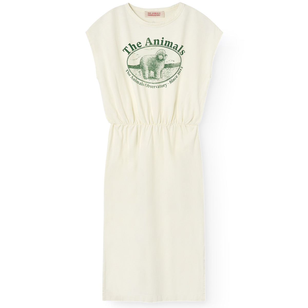 White Poodle Orca Midi Dress from The Animals Observatory. Midi dress with a poodle and The Animals Observatory lettering.