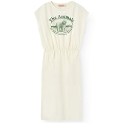 White Poodle Orca Midi Dress from The Animals Observatory. Midi dress with a poodle and The Animals Observatory lettering.