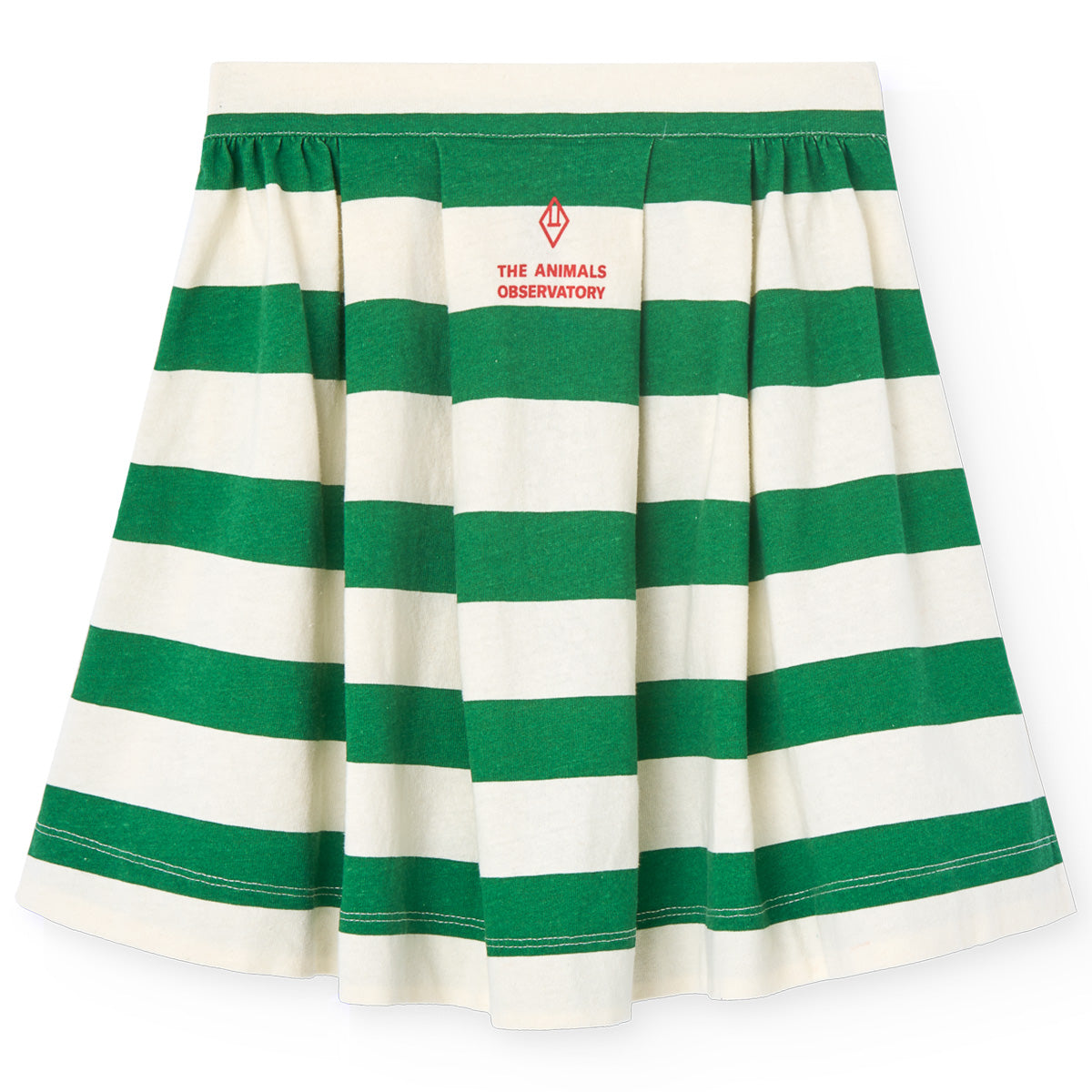 The White Sailor Turkey Skirt from The Animals Observatory. Pleated skirt with green stripes and pin-up vibes.