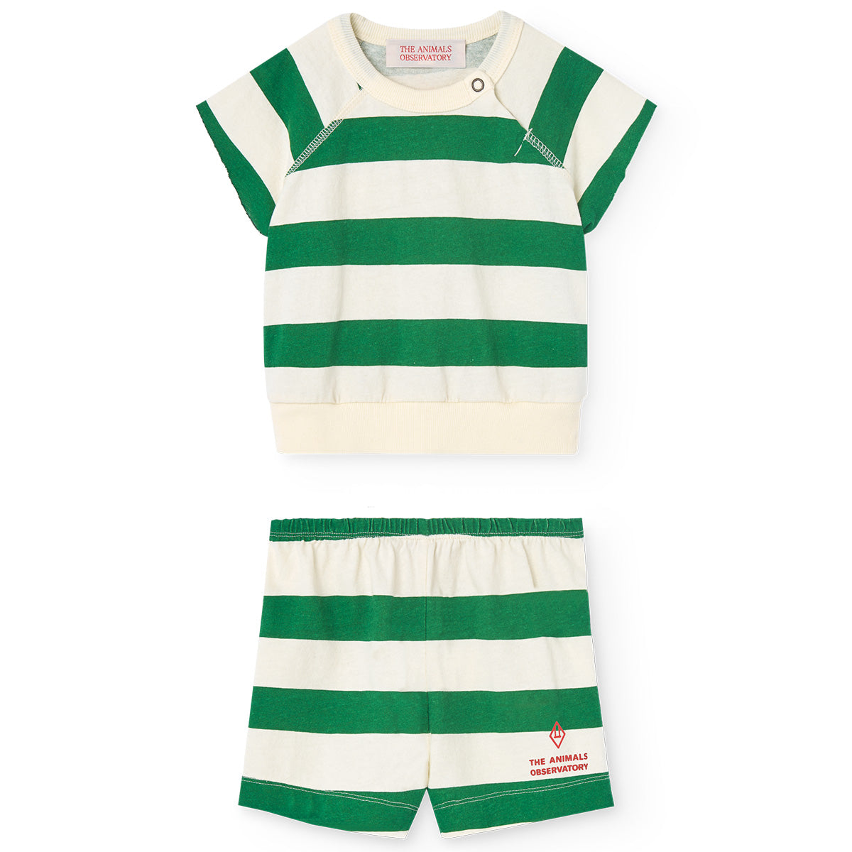 The White Sailor Squab Set from The Animals Observatory. Baby set with green stripes.