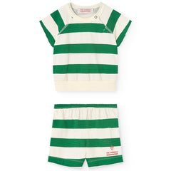 The White Sailor Squab Set from The Animals Observatory. Baby set with green stripes.