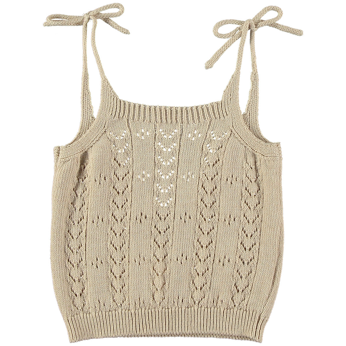 The Openwork Knit Top from Tocoto Vintage. 100% organic cotton tank top with openwork knit design and low back neckline.
