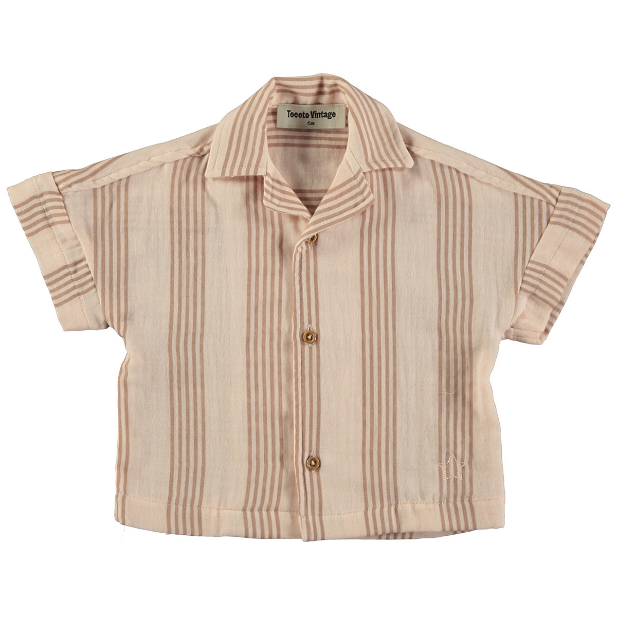The Oversize Resort Shirt Striped from Tocoto Vintage. Short sleeve resort style baby shirt with striped print.
