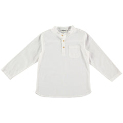 The Kid Long Sleeve Shirt With Pocket And Mao from Tocoto Vintage. Long-sleeved cotton-linen shirt with mandarin collar.