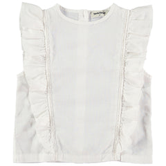 The Sleeveless Ruffled Blouse from Tocoto Vintage. Sleeveless blouse with ruffles. Made with cotton and linen.