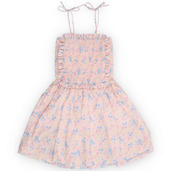 Sabina Dress from The New Society with pastel floral print, smocked bodice, tie shoulder straps and gathered skirt