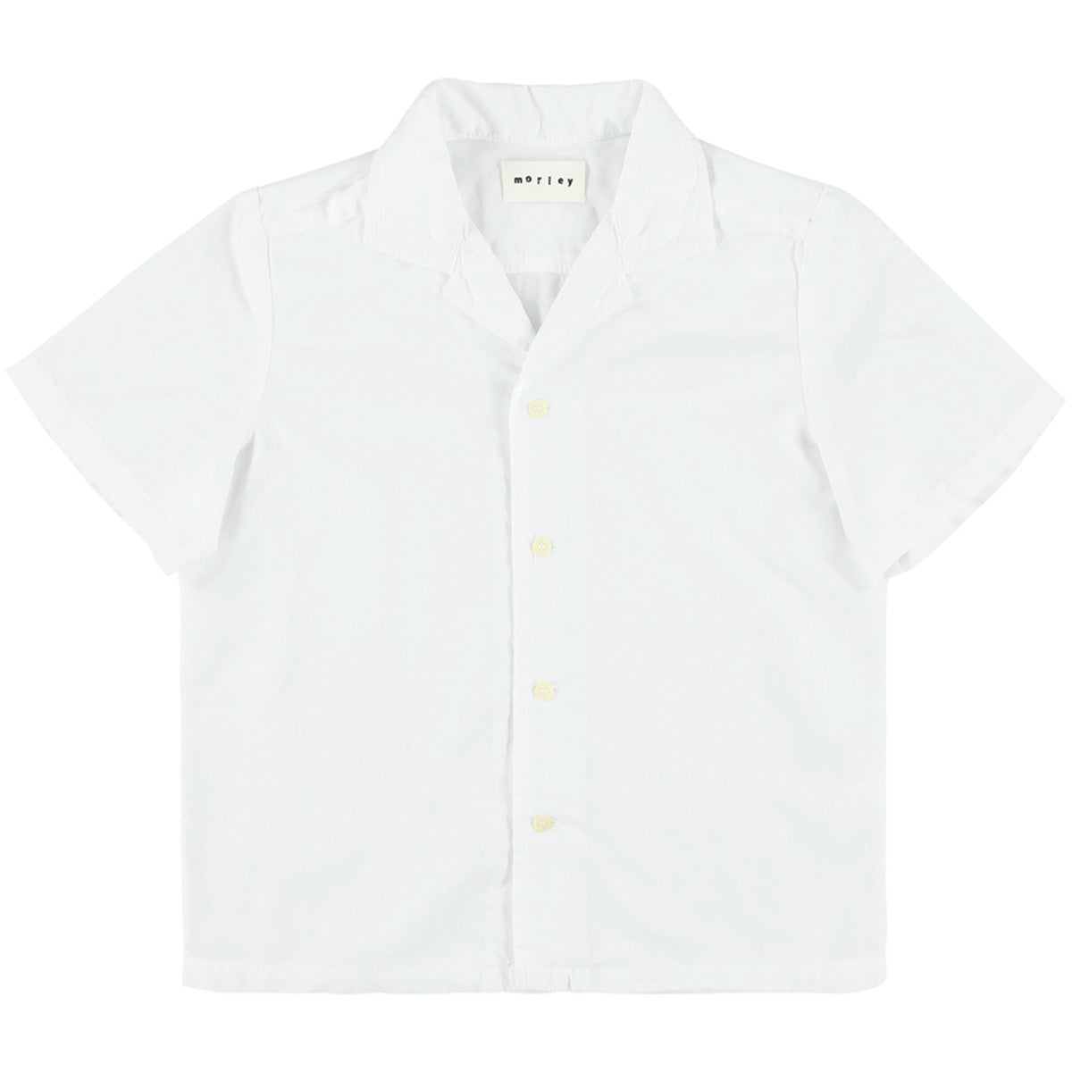 The Sault Shirt from Morley. A crisp white short-sleeved button-up, lightweight and breathable.