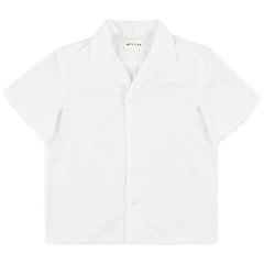 The Sault Shirt from Morley. A crisp white short-sleeved button-up, lightweight and breathable.