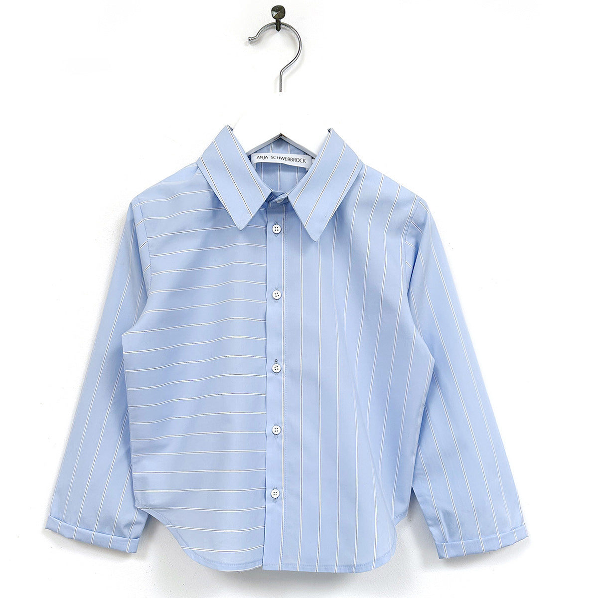 Seta Shirt by Anja Schwerbrock. A crisp striped button-up shirt featuring a classic collar, long sleeves, and a straight hem.
