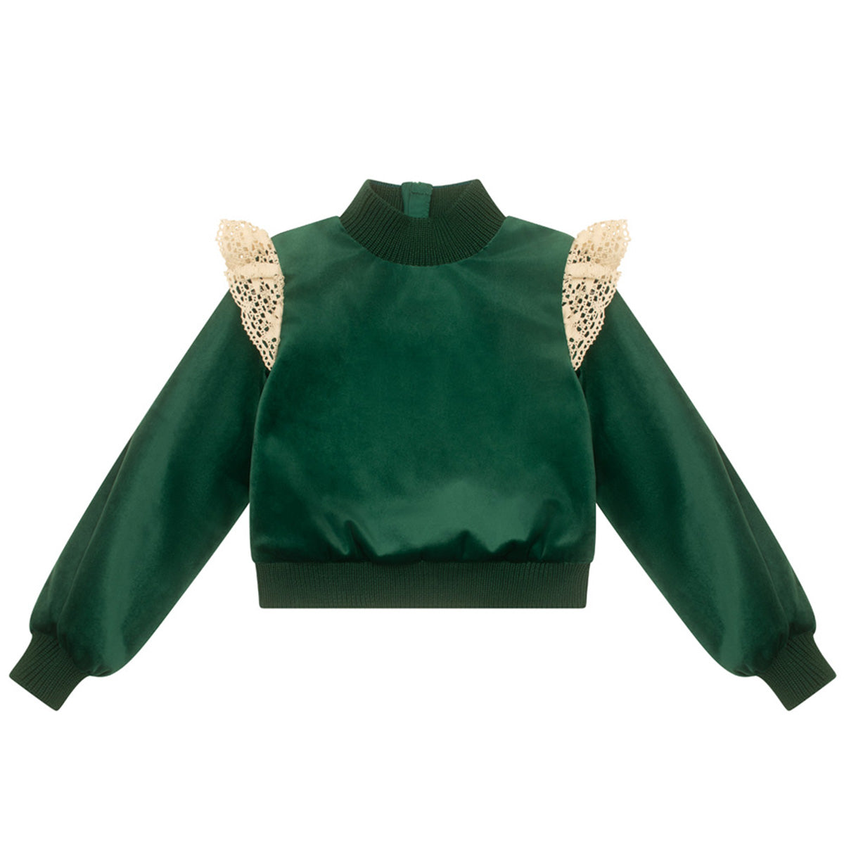 Side Hustle Top from The Middle Daughter. Velvet top with fairly chunky rib detailing and contrast lace frills to shoulder.