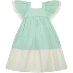 The Souvenir Dress from The Middle Daughter. Cotton poplin slim fit bodice, color-block dress with gathered skirt 
