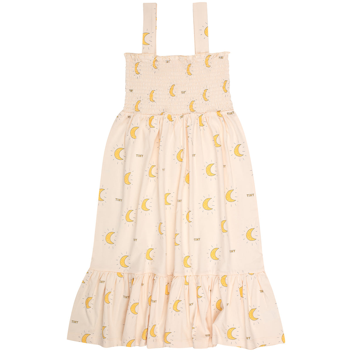 The Midnight Sun Dress from Tiny Cottons. This printed dress brings a fresh, playful twist to your wardrobe with wide shoulder straps.