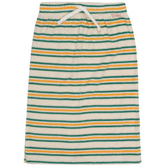 The Stripes Multicolor Long Skirt from Tiny Cottons. Long skirt in light cream, dark emerald and deep yellow colorway.