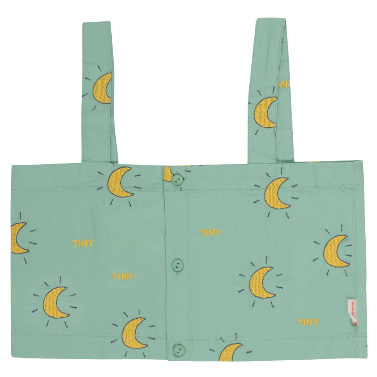 The Midnight Sun Crop Top from Tiny Cottons with its front opening and wide shoulder straps.