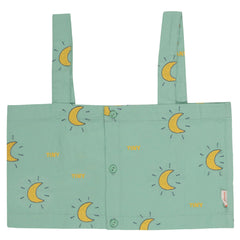 The Midnight Sun Crop Top from Tiny Cottons with its front opening and wide shoulder straps.