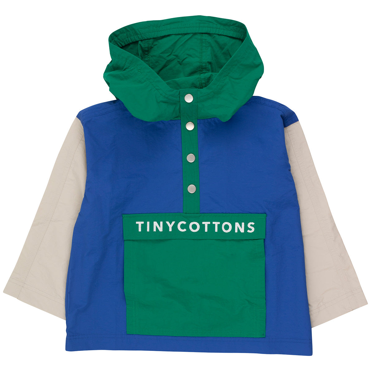 The Color Block Jacket from Tiny Cottons. Featuring a half front opening with buttons and a relaxed, boxy silhouette.