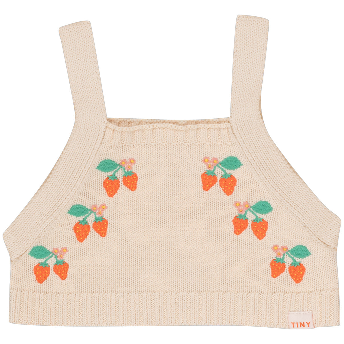 Strawberries Knitted Crop Top by Tiny Cottons. Our cotton knitted cropped top features strawberry embroideries on the sides.