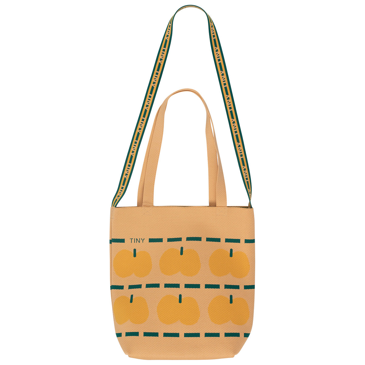 The Tangerines Tote Bag from Tiny Cottons. This tote features short handles on each side and a long handle in the middle.