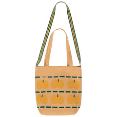 The Tangerines Tote Bag from Tiny Cottons. This tote features short handles on each side and a long handle in the middle.