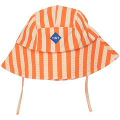 The Stripes Bucket Hat from Tiny Cottons. Features self-fabric ties to secure it under the chin.