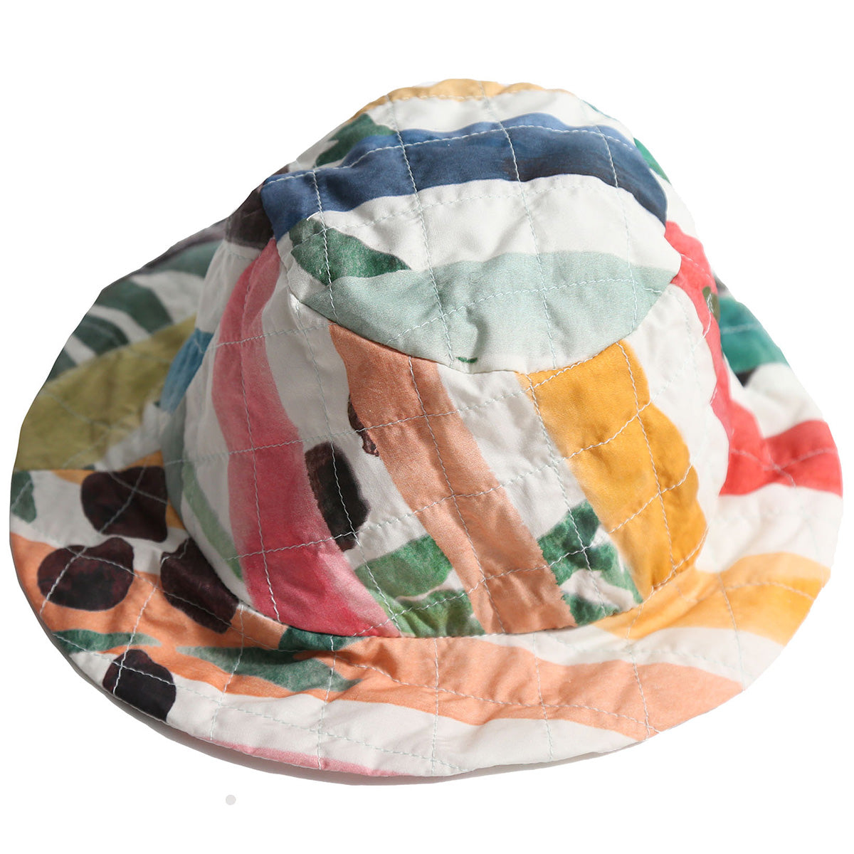 The Baxter Tufted Bucket Hat from Tia Cibani. Tufted hat in the bold Garden of Peaceful Stripes Print.