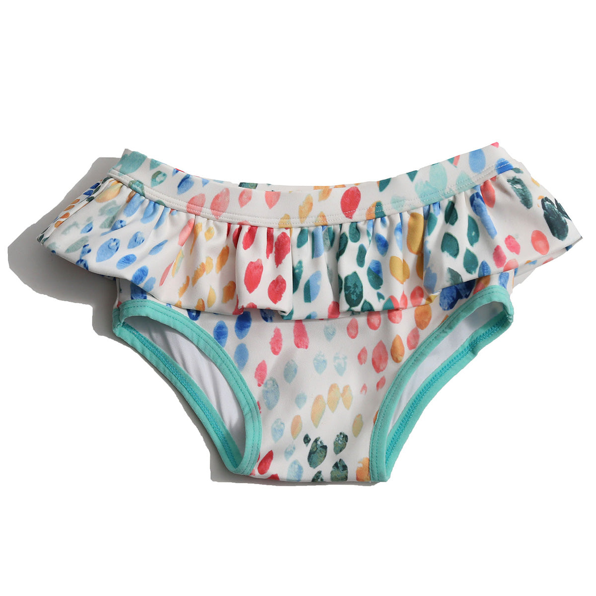 Baby Clementine Swim Tutu by Tia Cibani. Elastic pull-on waist. Ruffled at waist and lined with binding tape at leg opening.