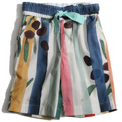 Jozsef Knee Pants from Tia Cibani.Classic fit easy pull on shorts. Knee length, Ribbon drawstring tie at front.