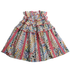 The Pearl Dropped Waist Frock from Tia Cibani. Girls dropped waist sundress. With various size bobble trims