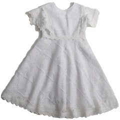 Alexandra Sailor Frock from Tia Cibani. Girl’s easy fit and flare tealength frock. Sailor style bodice and squared sleeves.