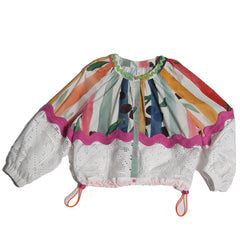 Athena Patchwork Bomber from Tia Cibani. Girls patchworked light spring bomber style jacket top.