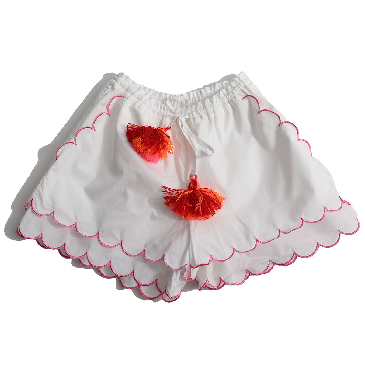 Laurel Scalloped Summer Shorts from Tia Cibani. Featuring a tiered scalloped detail at hem.