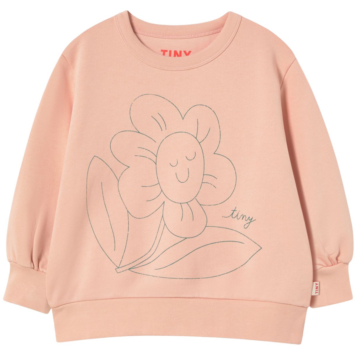 The Tiny Flower Graphic Sweatshirt from Tiny Cottons, peach sweatshirt with flower illustration and long sleeves.