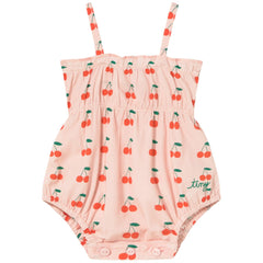 Tiny Cottons Cherries Body, baby sleeveless romper with cherry print, elastic waist and snap closure for easy changing