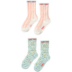 Tiny Cottons Pink Stripes & Blossom Medium Socks, kids patterned socks set with stripes and flowers, soft comfy crew socks