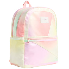 State Bags Kane Double Pocket Large Backpack with iridescent pink, yellow, and mint color-block design and dual pockets