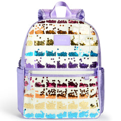 State Bags Kane Backpack in pastel purple with clear sequin front panel and lavender STATE logo patch