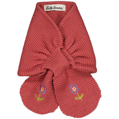 Hello Simone The Sally Scarf rounded knit scarf with flower embroidery and slit closure
