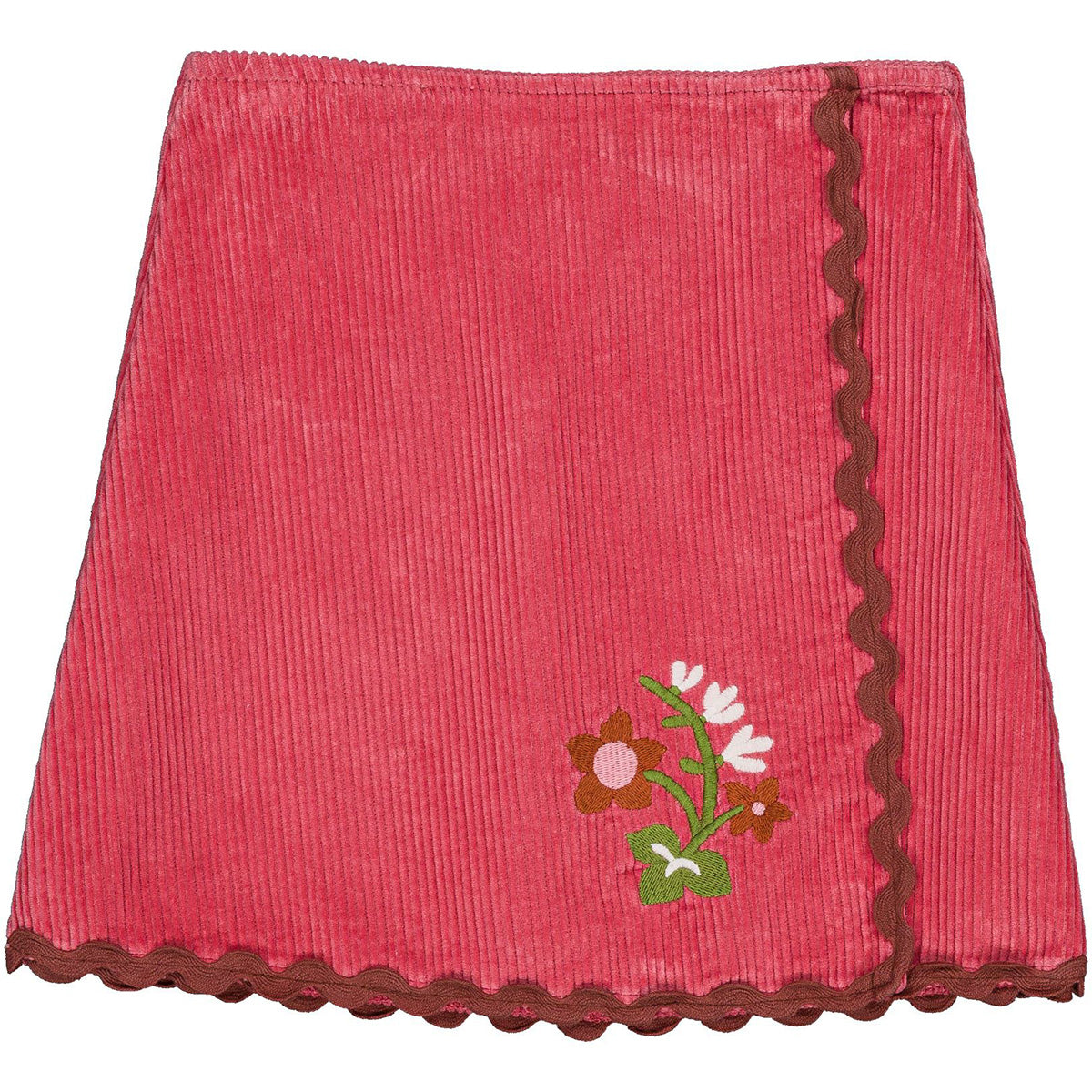 Hello Simone The Scout Skirt Desert 70s-inspired corduroy wrap skirt with embroidery and ric rac trim