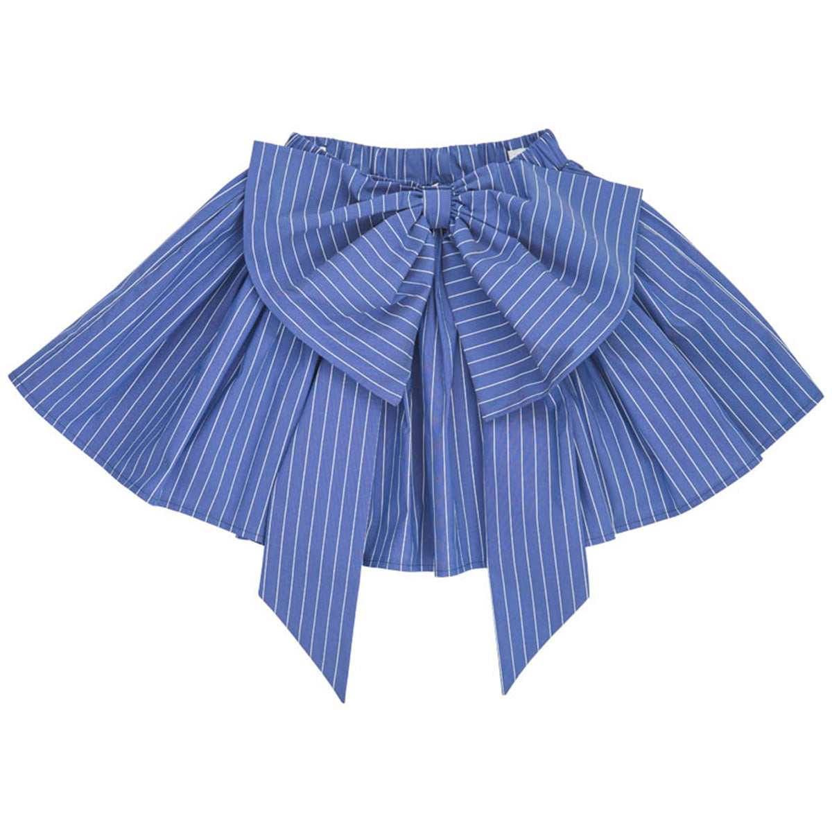 Christina Rohde Blue Striped Skirt with fine stripes, flared shape and oversized bow at the waist.