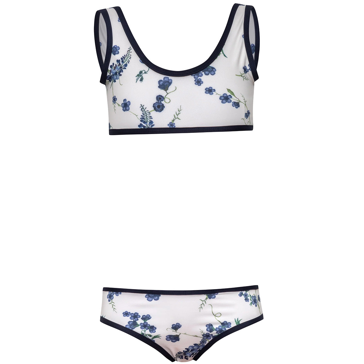 The Back Up Fresia Navy Bikini Set from Submarine Swim in blue floral print with navy trim.