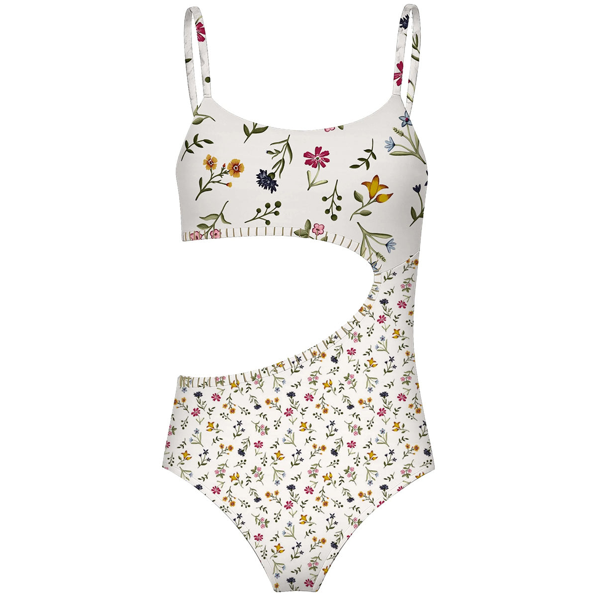 The Let's Split Just Flowers One Piece by Submarine Swim floral cut-out swimsuit with slim straps.