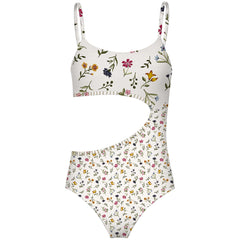 The Let's Split Just Flowers One Piece by Submarine Swim floral cut-out swimsuit with slim straps.