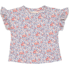 The Baby Nao Jersey Romantic Flower Tee from Louis Louise. Round collar, ruffled sleeves, shoulder press studs.